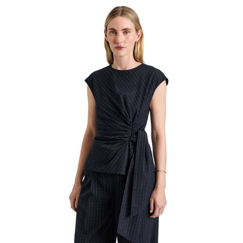 Veronika Maine Navy Pinstripe Twist Top
